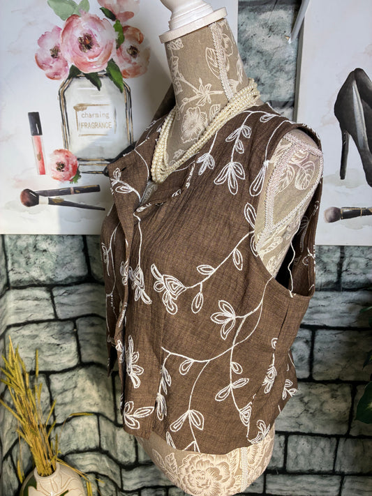 New York Clothing Comp. Brown Floral Vest Women sz Large