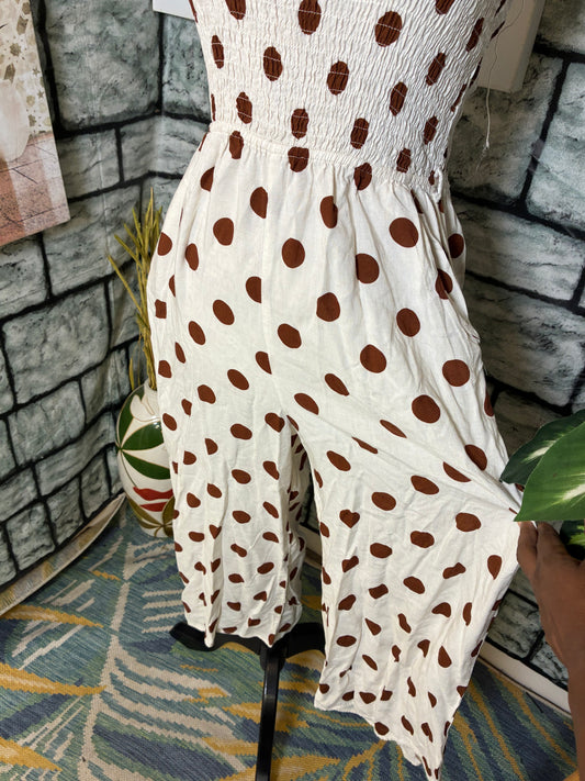 Monteau Tan Brown Polka Dot Jumpsuit Women sz Medium