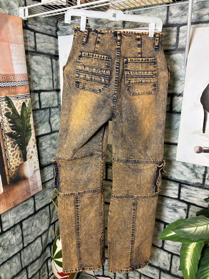 NEW Tan Blue Denim Cargo Pants Women sz Small