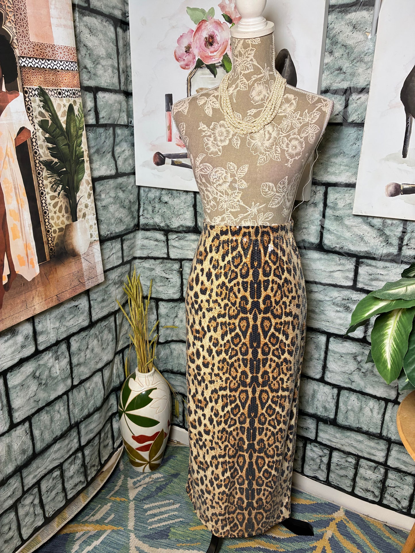 Life Brown Sequin Print Skirt Women sz Medium