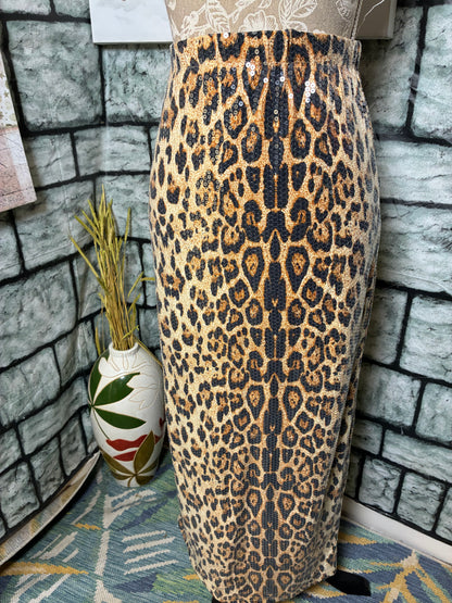 Life Brown Sequin Print Skirt Women sz Medium