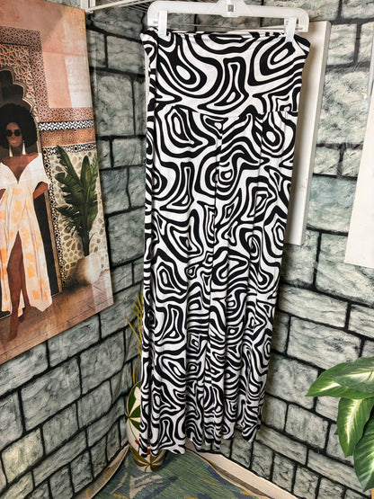 Black White Print Stretch Pants Women sz Medium