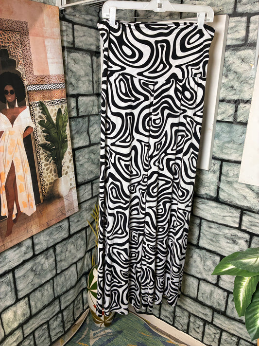 Black White Print Stretch Pants Women sz Medium