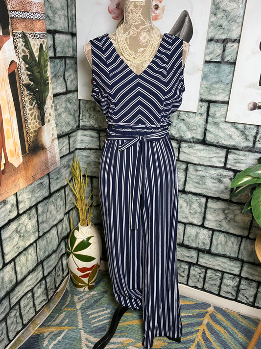 Monteau Blue White Jumpsuit Women sz Small