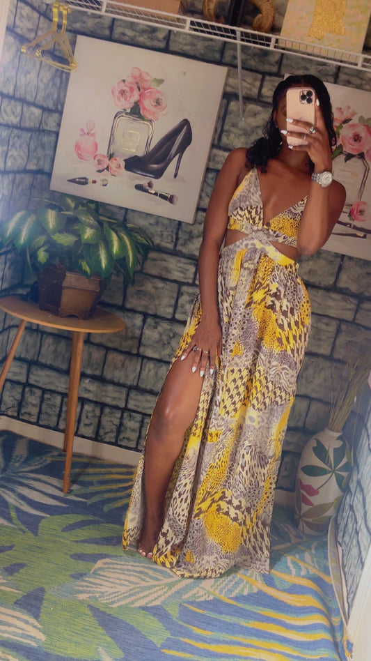 Shein Brown Yellow Dress Women sz Medium